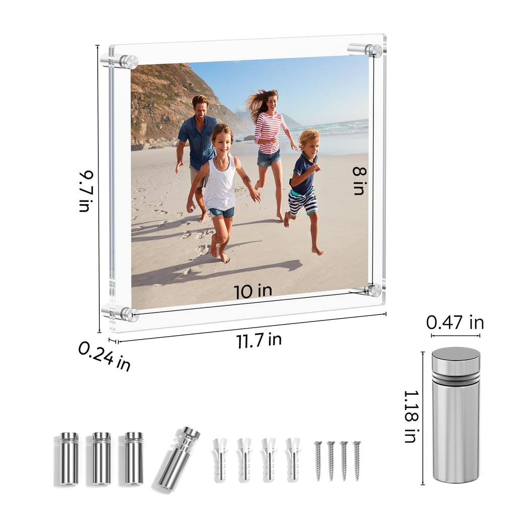 8x10 Acrylic Picture Frames 4 Pack, Clear Floating Wall Frames