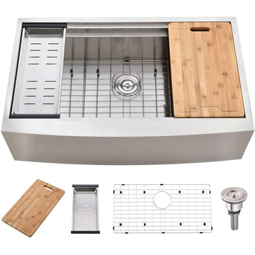 33 Inch 18 Gauge Handmade Stainless Steel Single Bowl Farmhouse Sink, Modern Farm Sink 33 Inch Apron Farmer Sinks