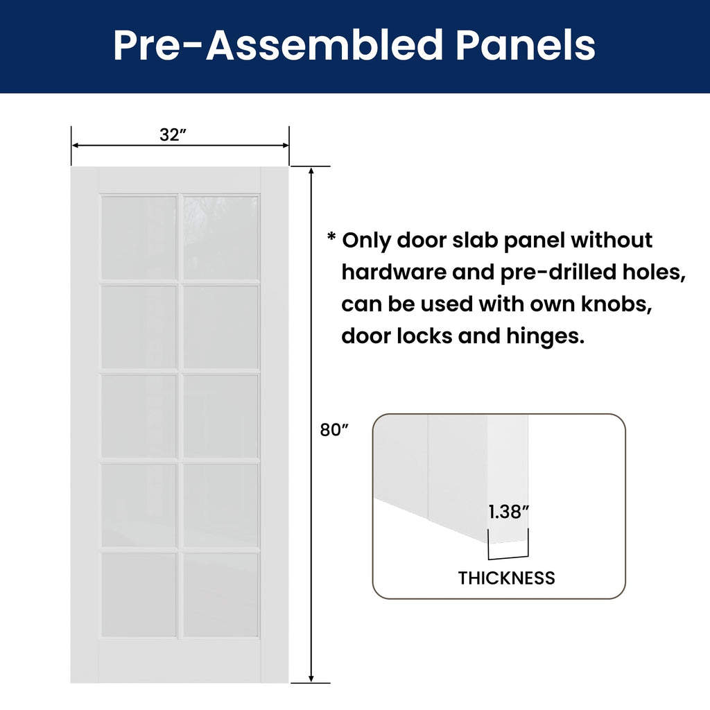 32" x 80" Clear Glass French Interior Solid Core Door Slab
