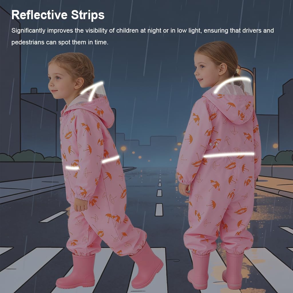 Kids Rain Suit Toddler Muddy Buddy Coverall One Piece Raincoat for Boys Girls