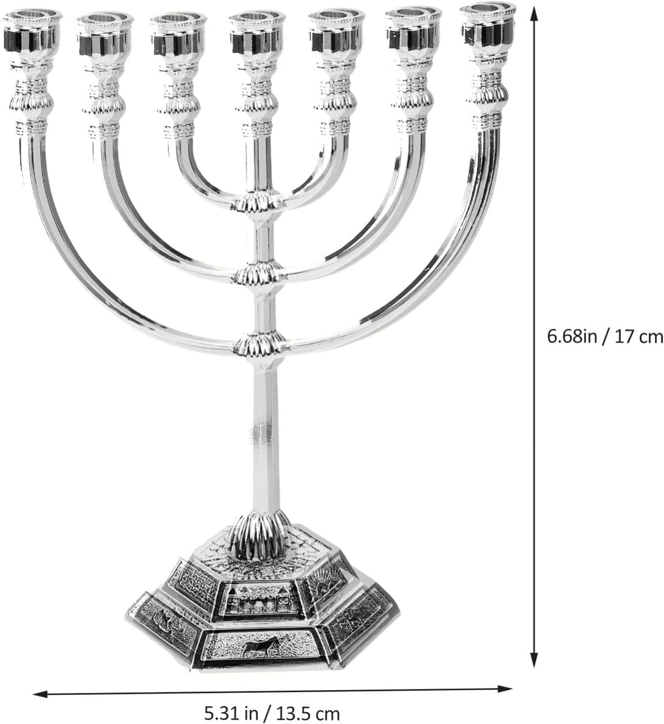 Traditional Jewish , 7 Branch Silver-Plated Candle Holder Altar, Judaica Decor from Holy Land Jerusalem, Table