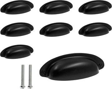 8Pack 3.5" Hole Center Vintage Farmhouse Style Pulls Cup Pull Handles, Flat Black Cabinet Cup Pulls Drawer Bin