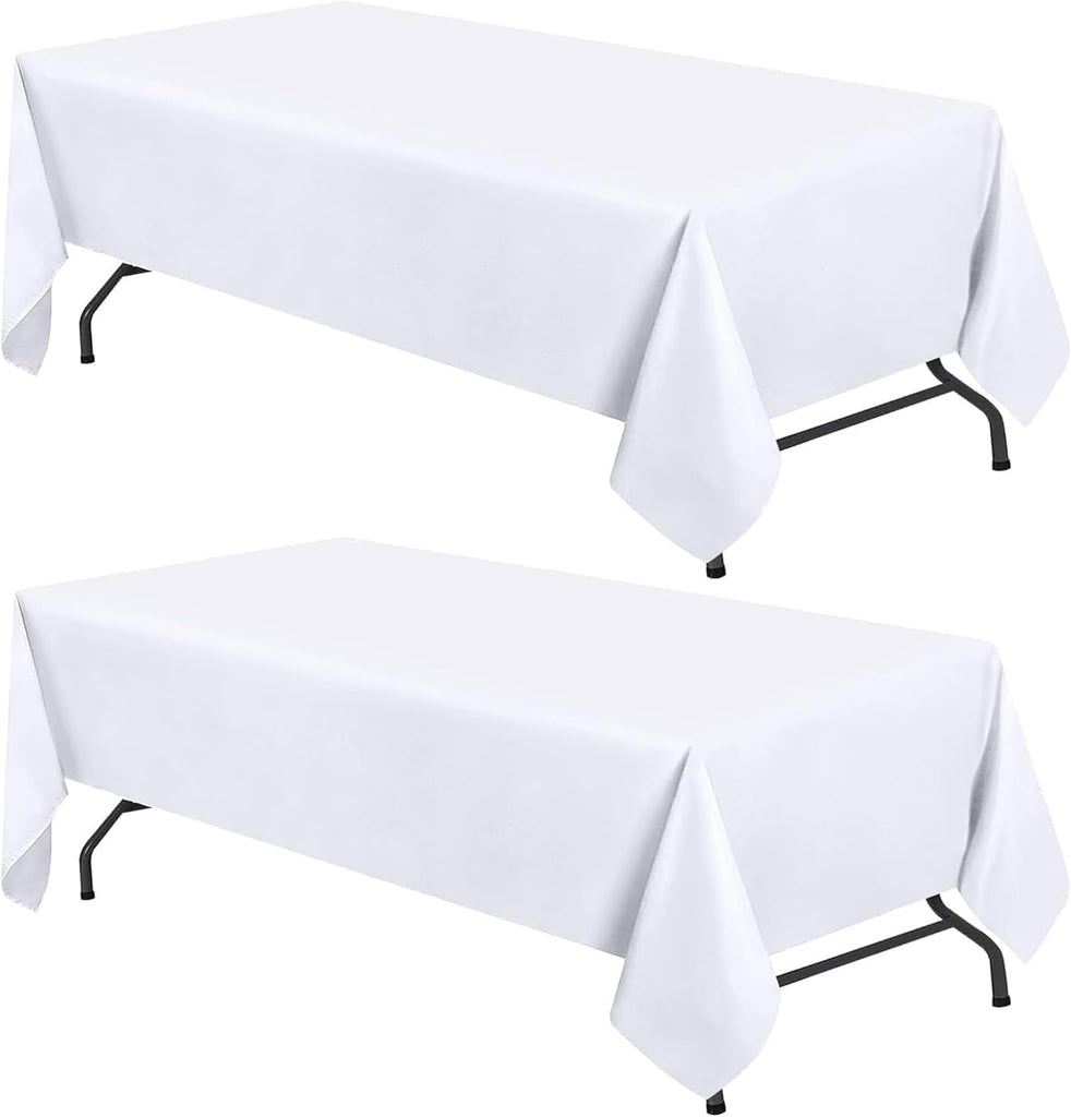 WEALUXE White Table Cloths for 8 Foot Rectangle Tables, 2-Pack, 60x126 inches, Water, Stain and Wrin