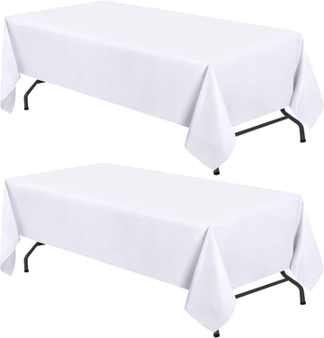 WEALUXE White Table Cloths for 8 Foot Rectangle Tables, 2-Pack, 60x126 inches, Water, Stain and Wrin