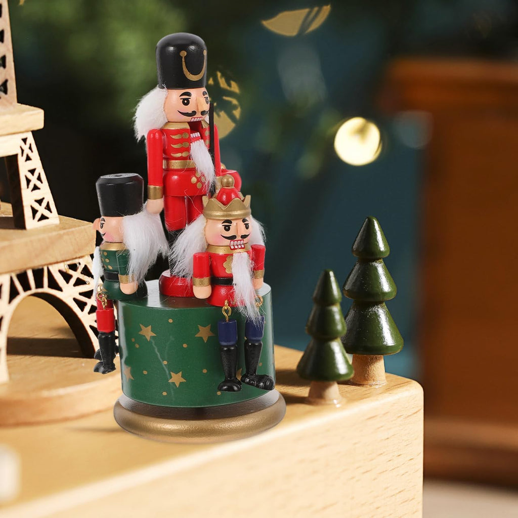 Nutcracker Music Box, Rotating Wind Up Wooden Christmas Decor