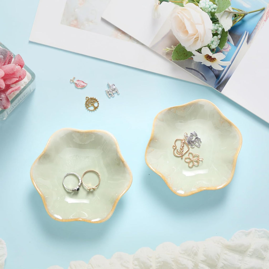 Ceramic Jewelry Dish Bulk Small Trinket Tray, Green - Set of 8