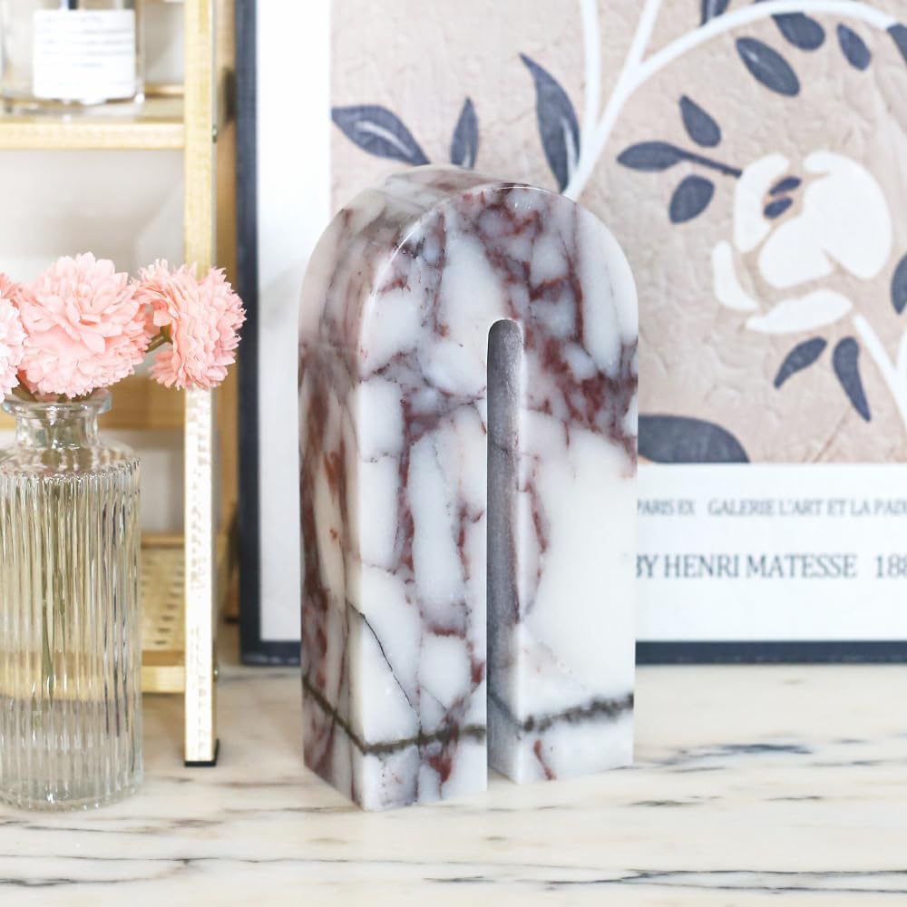 Natural Marble Bookends Decor, Book Ends Set of 1 | Decorative Bookends for Shelves - Heavy Duty Book Ends