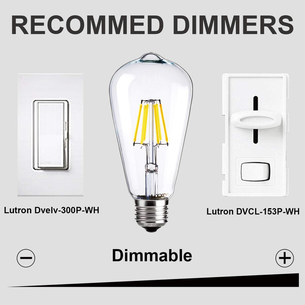 LED Edison Bulbs,Dimmable Vintage Light Bulbs,6W Cool,E26 Clear Glass