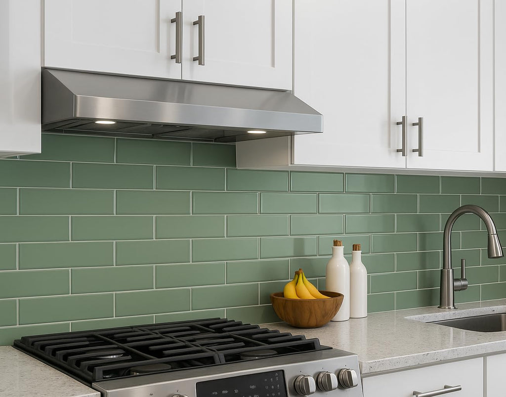 3x12 Olive Green Ceramic Subway Tile Backsplash, Bathroom Shower Walls, Fireplace Surround, Accent Decor - 12 Sq. Ft.