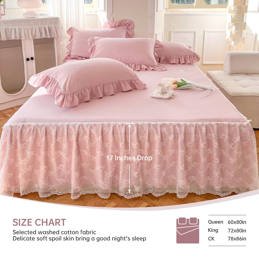 Lace Bed Skirt for Size - 17in. Drop, Dust Ruffle Bedskirt, No Split Corner, Make Storage Space Under The