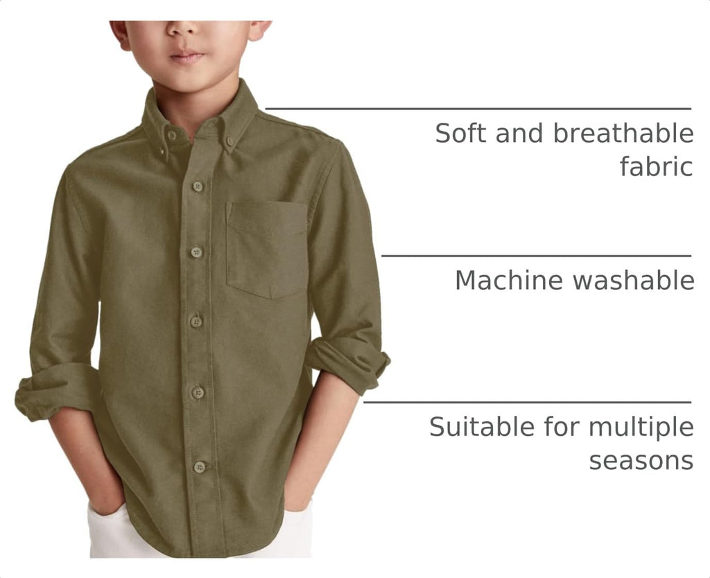 Boys Long Sleeve Dress Shirts Classic Collared Button Down Shirt