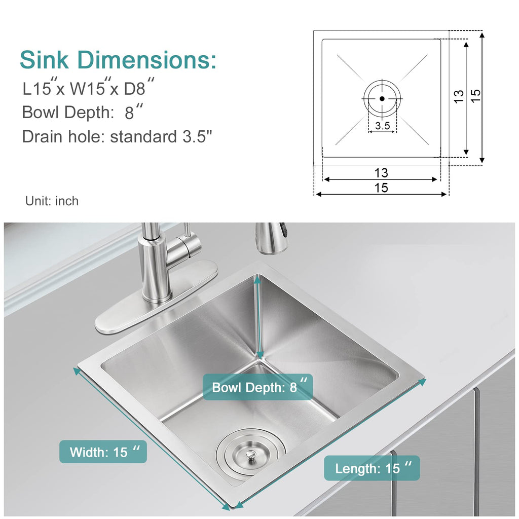Small Drop in - 15"×15" Single Bowl Undermount Sink