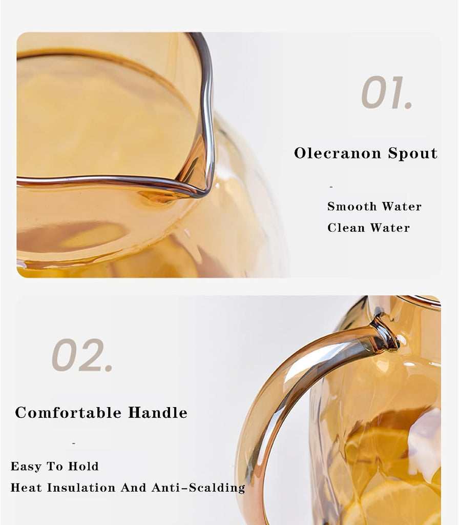 62oz Glass Pitcher with Lid - Amber Borosilicate Water Carafe, Heat Resistant Vintage Jug for Iced Tea, Juice