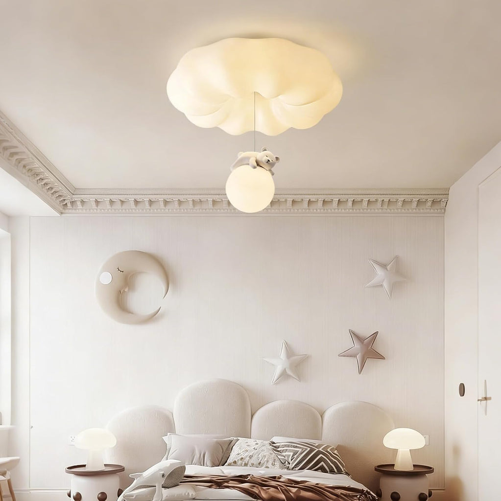 Cloud Ceiling Lights Modern Dimmable LED Ceiling Light Remote Control Bear Rabbit White Kids Ceiling Light Flush
