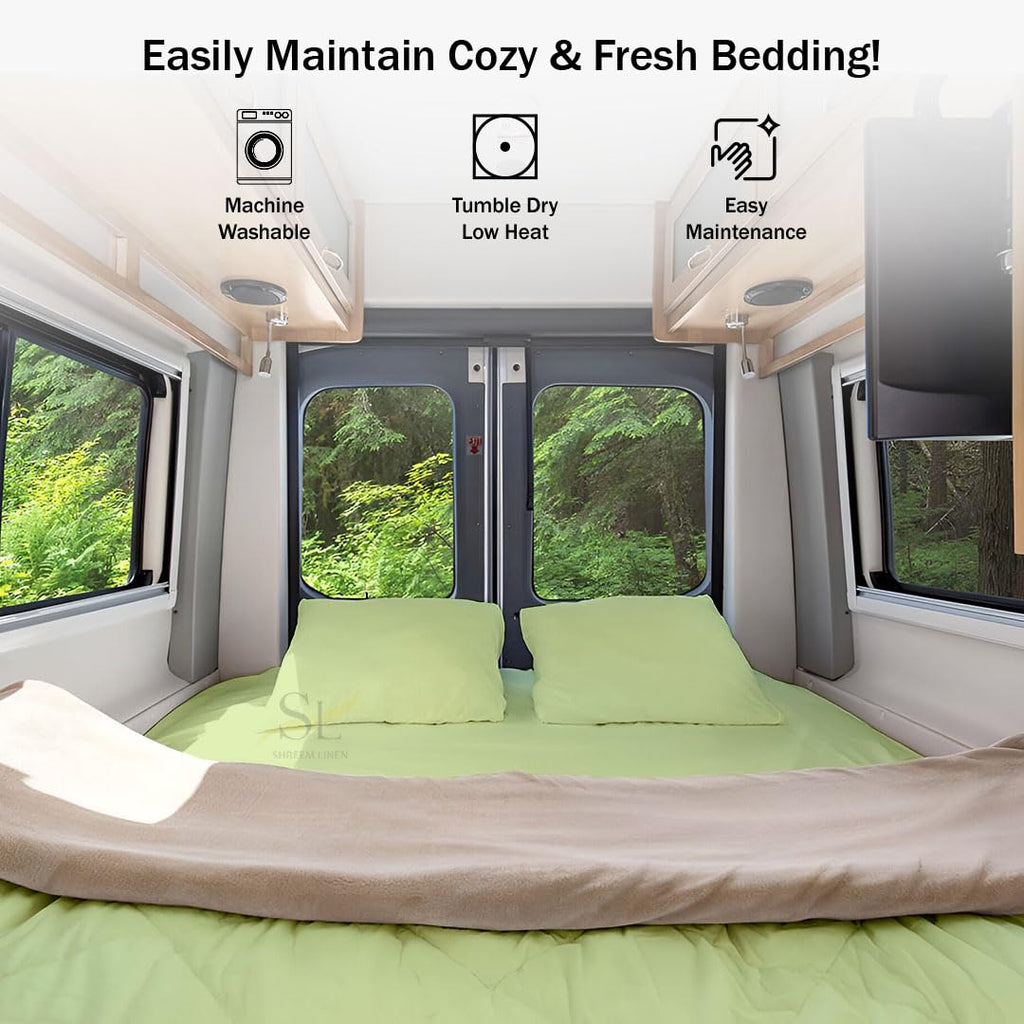 Microfiber RV Sheet Sets, 60x75 Short Queen, Sage Solid - Fits Mattresses up to 8 Inches Deep, 4 Piece RV Bed Sheets