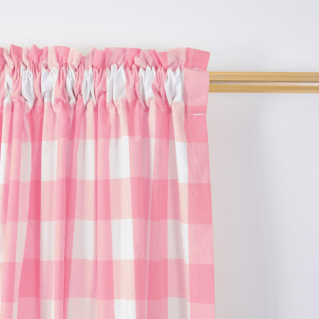 Checker Curtains Pink and White Buffalo Gingham Check 52 X 63 inches Long Living Room Drapes Plaid Kitchen Bedroom