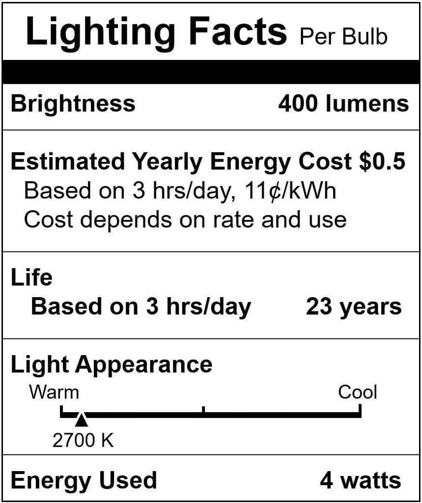 LED Edison Vintage Filament ST21 4W Bulbs E26, 2700K, 6 Pack