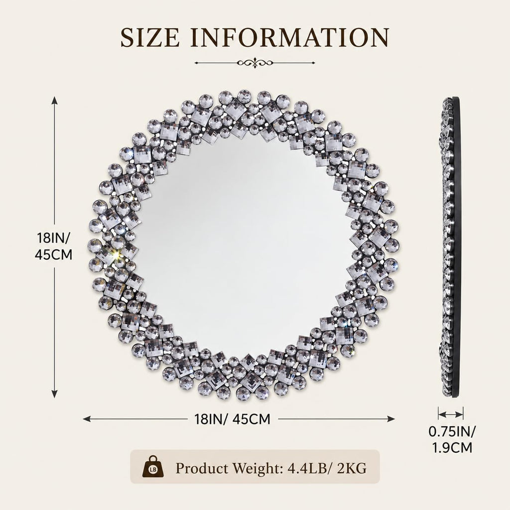 18" Round Mirrors for Wall Decor, Crystal Decorative Mirrors