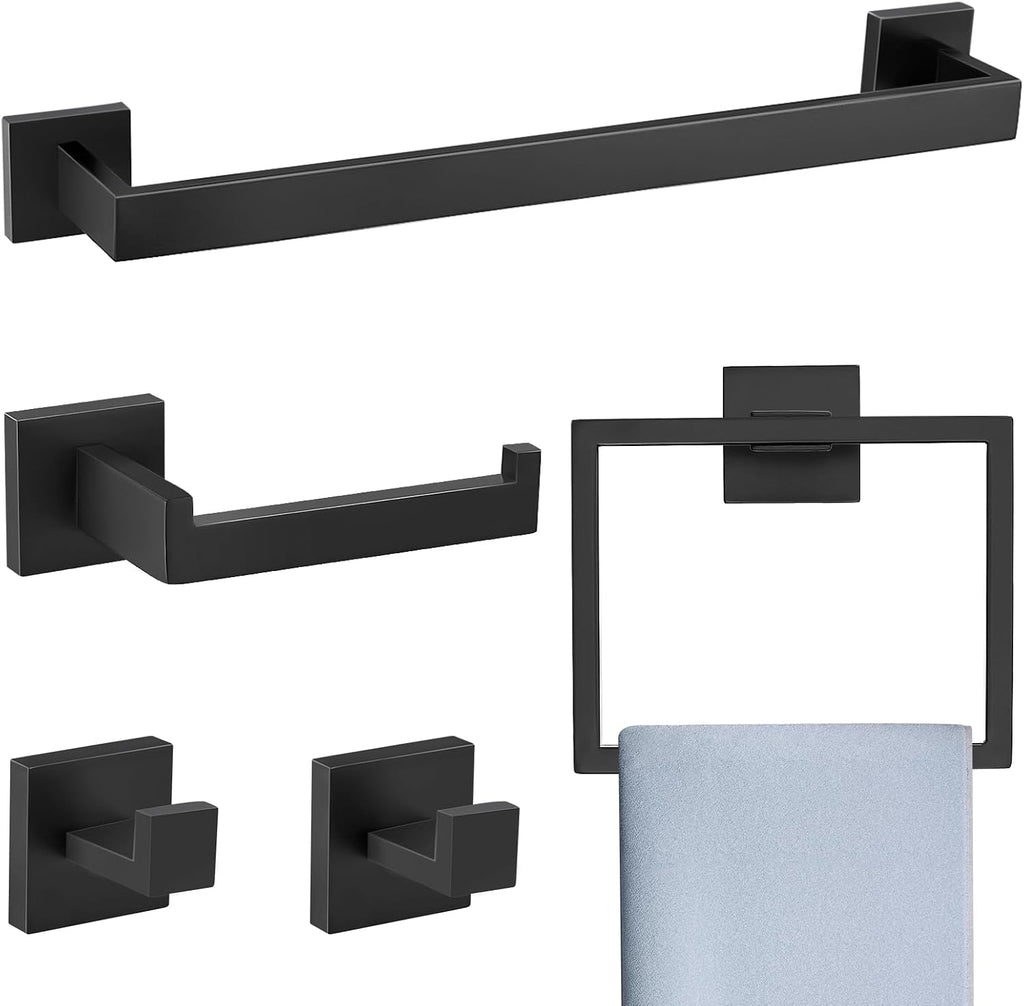 Matte Black 5 Pieces Bathroom Hardware Accessories Set Towel Bar Towel Holder Towel Racks Set ,Stainless Steel Wall