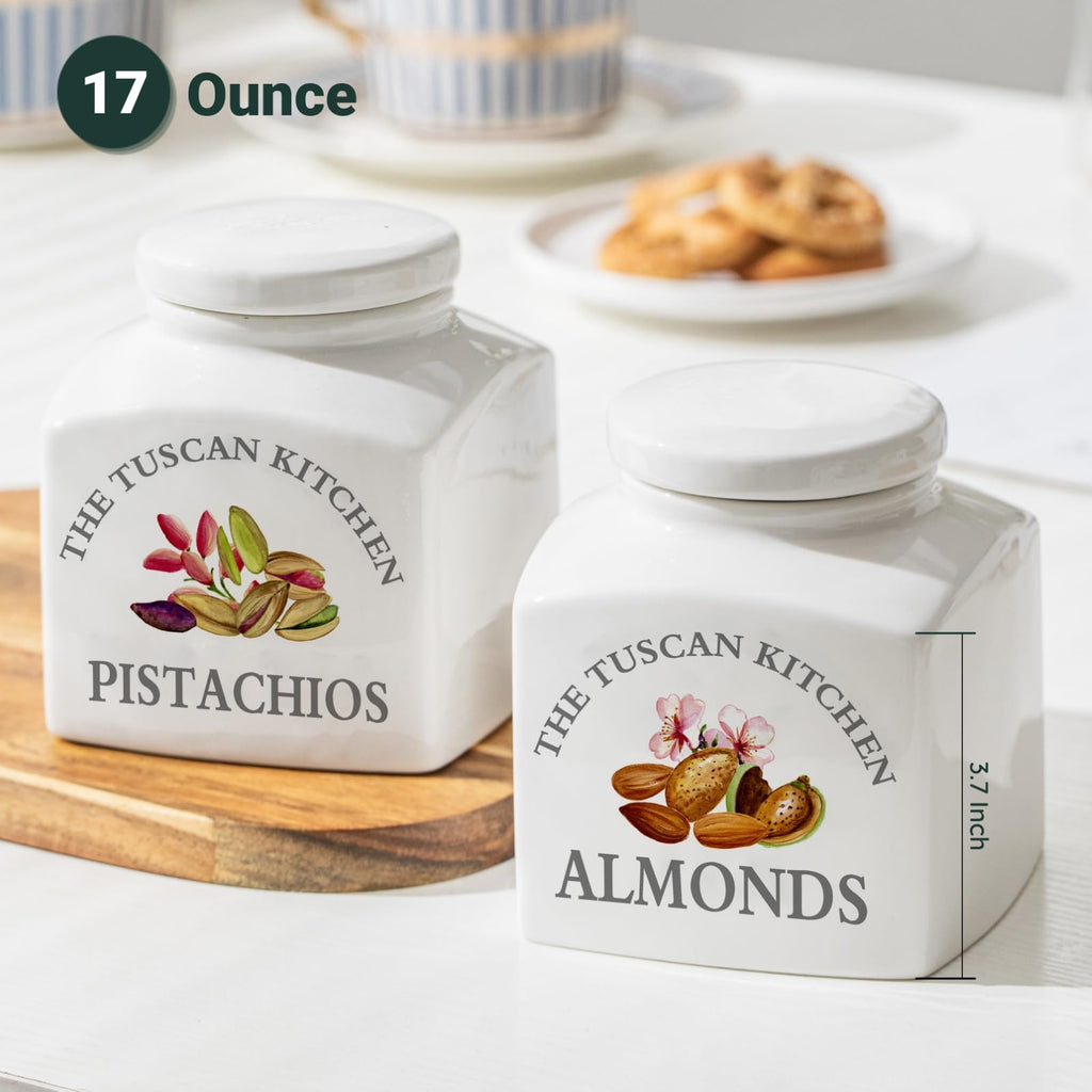 Canisters Ceramic Containers, Food Storage Jar with Airtight Lids, 17 oz Containers Jar for Pistachios and Almonds