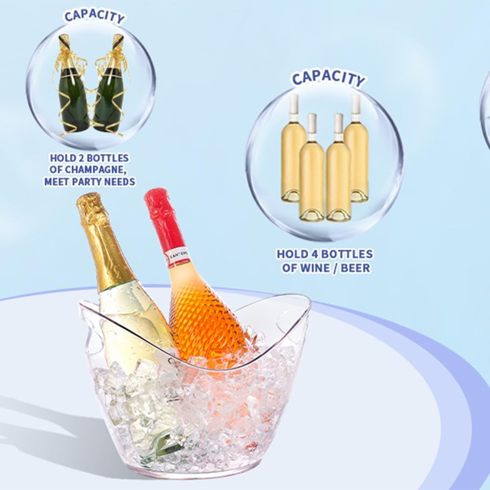 Ice Bucket for Parties 4 Liter Beverage Tub Ice Tub Wine Beer Drink Buckets-Parties Bar Clear Plastic Ice - Set of 2