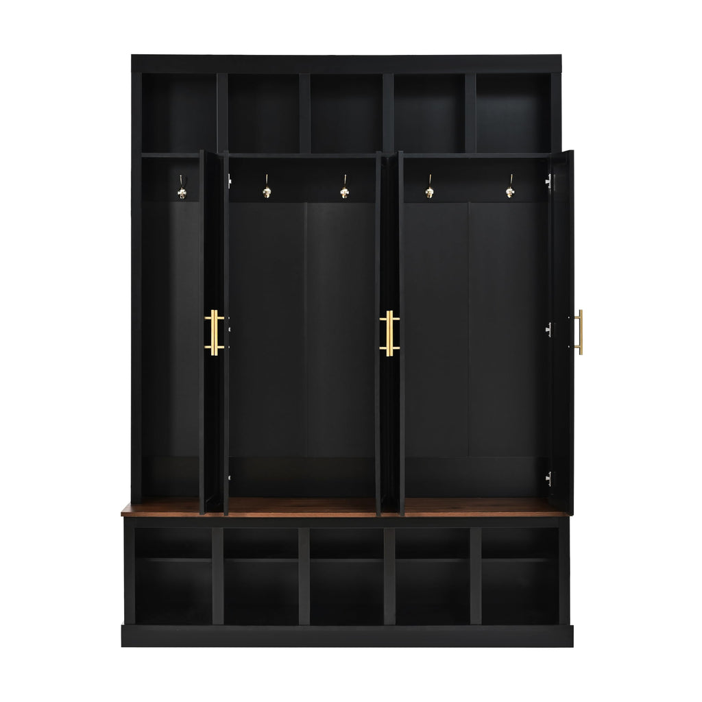 Hall Tree with Storage Cabinet, Shoe Rack and Display Cubbies
