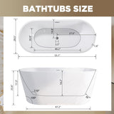 Zavdte 55" Freestanding Acrylic Bathtub, Gloss White Stand Alone Soaking Tub with Toe-tap Chrome Drain, Double-Wall