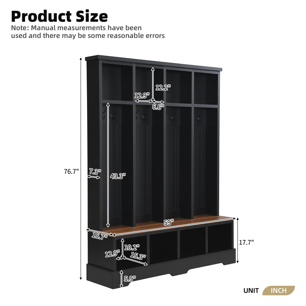 Hall Tree with Shoe Storage and Bench, Farmhouse Storage Organizer, Modern 3-in-1 Entryway Bench with Shoe Rack &
