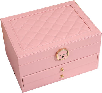 Jewelry Box for Women Girls, 3 Layers Large Jewelry Organizer (Pink)