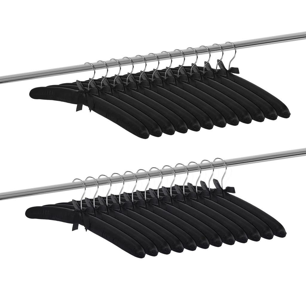 12 Pieces Satin Padded Hangers for Women 15 Inch, Black