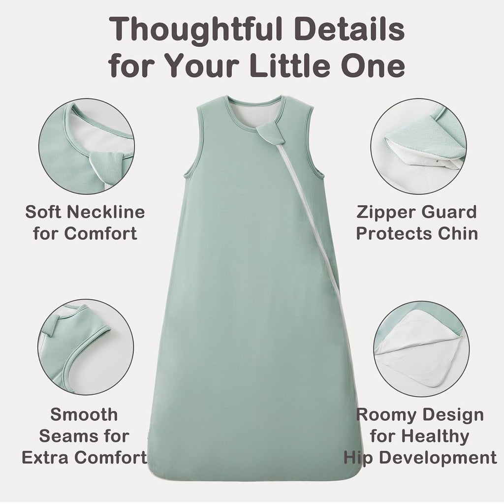 Super Soft 1.0 TOG Rayon Made from Bamboo Sleep Sack, All Season Breathable Comfy Baby Wearable Blankets, Green, M