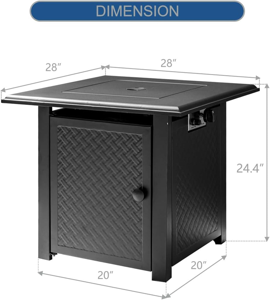 28 Inch Propane Fire Pit Table, 50,000 BTU Steel Gas Fire Pits for Outside,Outdoor Gas Firepit with Lid and Lava Rocks