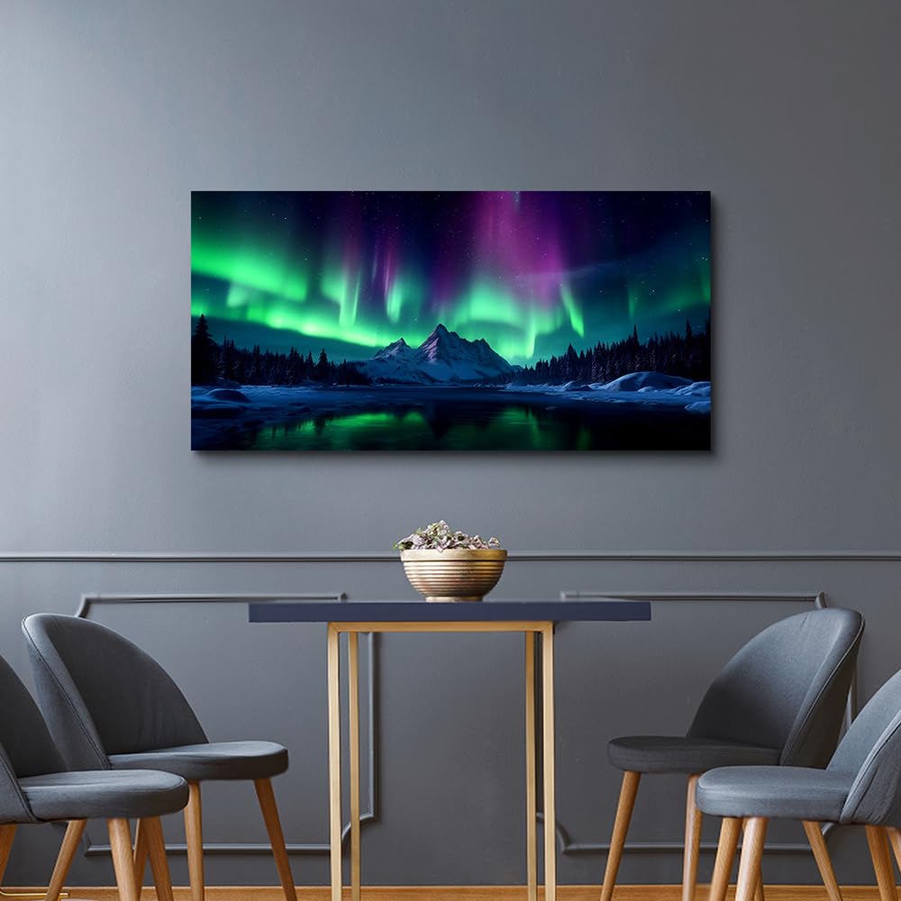 A Borealis Canvas Wall Art: Northern Lights Picture Bedroom Living Room Painting Print Artwork Home Office Decor