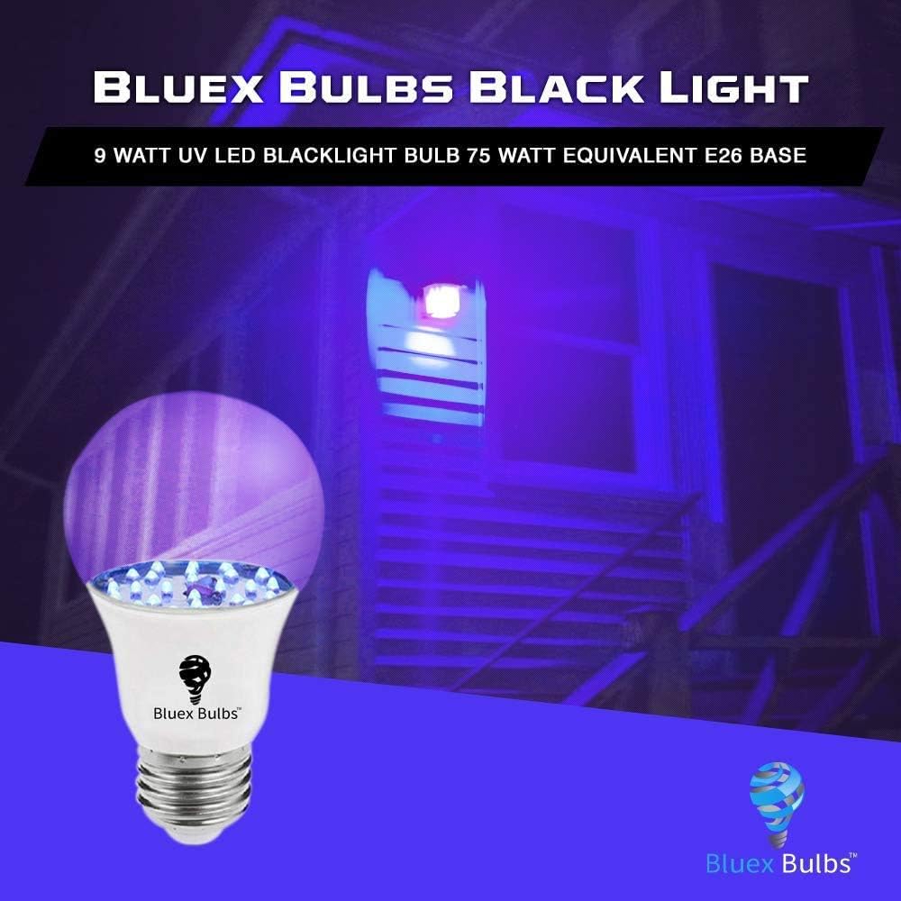 2 Pack LED Black Light Bulb, 9W A19 E26 Blacklight Bulb Level 385-400nm, Body Paint, Glow in The Dark LED Light Bulb