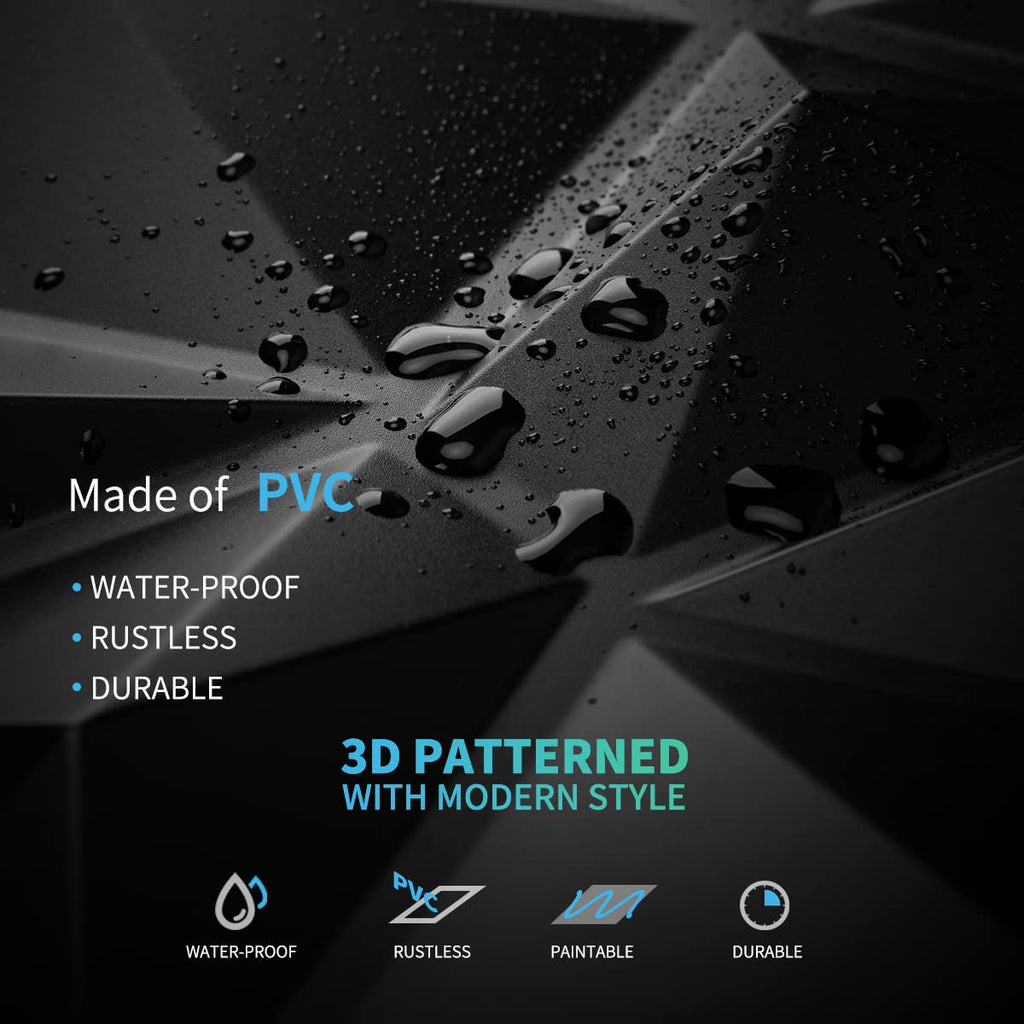 Decorative 3D Wall Panels in Diamond Design, 12"x12" Matt Black Decor (33 Pack)