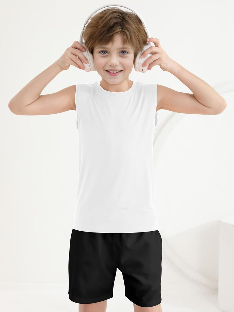 4 Pack Boys Dry-Fit Active Athletic Performance Tank Top Sleeveless Workout Training Shirts