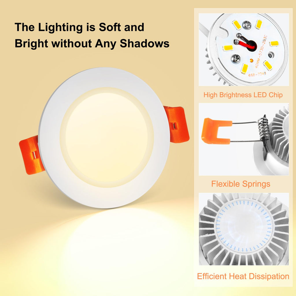 3.5 Inch LED Recessed Lighting, Dimmable Downlight 7W (55W Halogen Equivalent), CRI80, 3000K Warm White, Ceiling