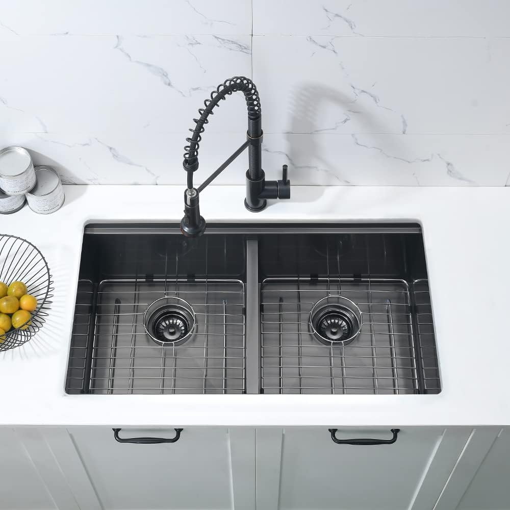 33 Inch Black Double Bowl Undermount Kitchen Sink Workstation 50/50 | 33x19 Double Bowl Kitchen Sink 16 Gauge Black
