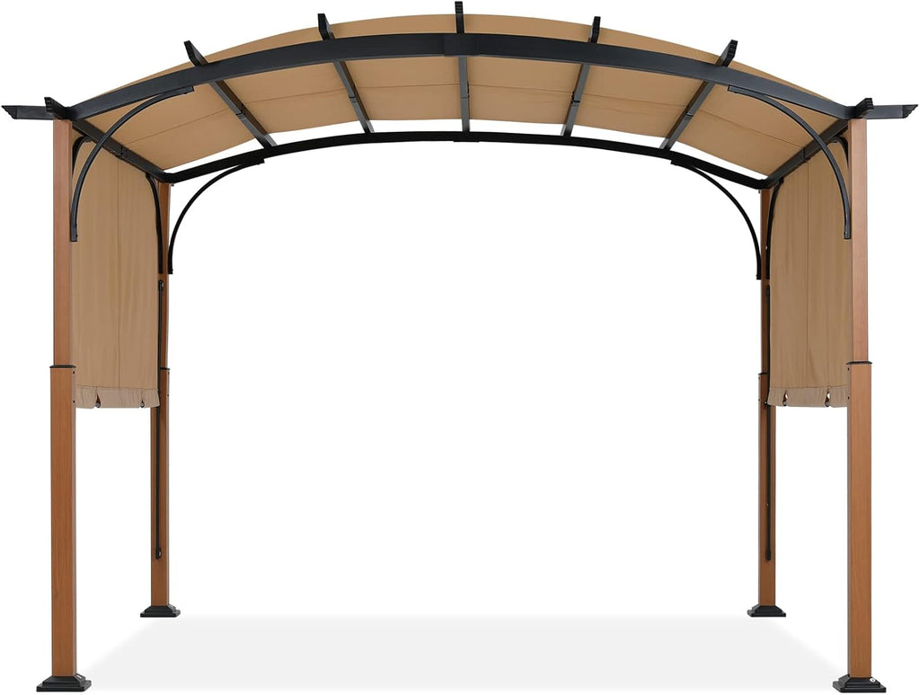 73.8" x 14" x 8" Outdoor Retractable Pergola with Sun Shade Canopy Patio Metal Garden Pergola,Beige