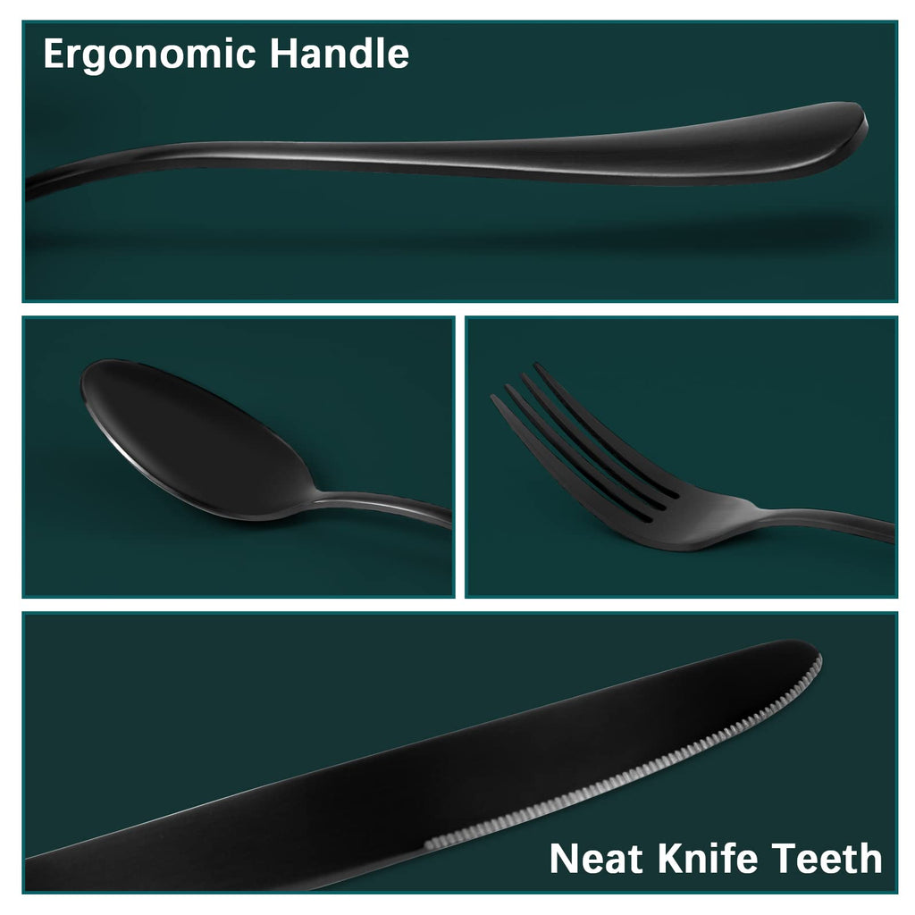 Matte Black Silverware Set for 4, Flatware Cutlery Set 20 Piece