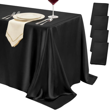 4 Pack Black Satin Tablecloth 58 x 102 Inch Overlay Seamless Design