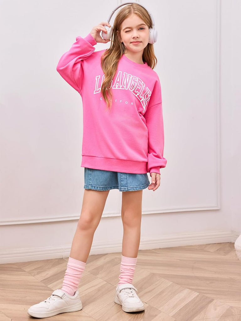 Girls Los Angeles Oversized Sweatshirts Crewneck Long Sleeve Casual Loose Pullover Tops