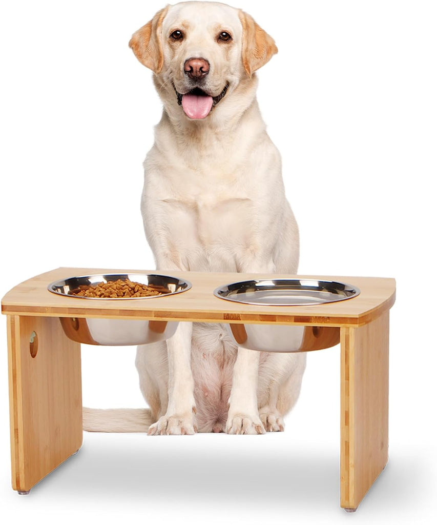 Elevated Dog Bowls, Bamboo Raised Dog Bowl Stand (10" Tall)