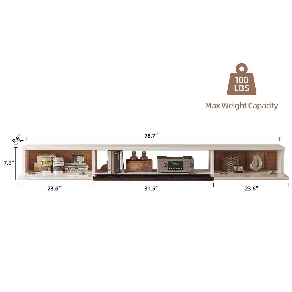 78'' Floating with Glass Door, TV Top Shelf, White