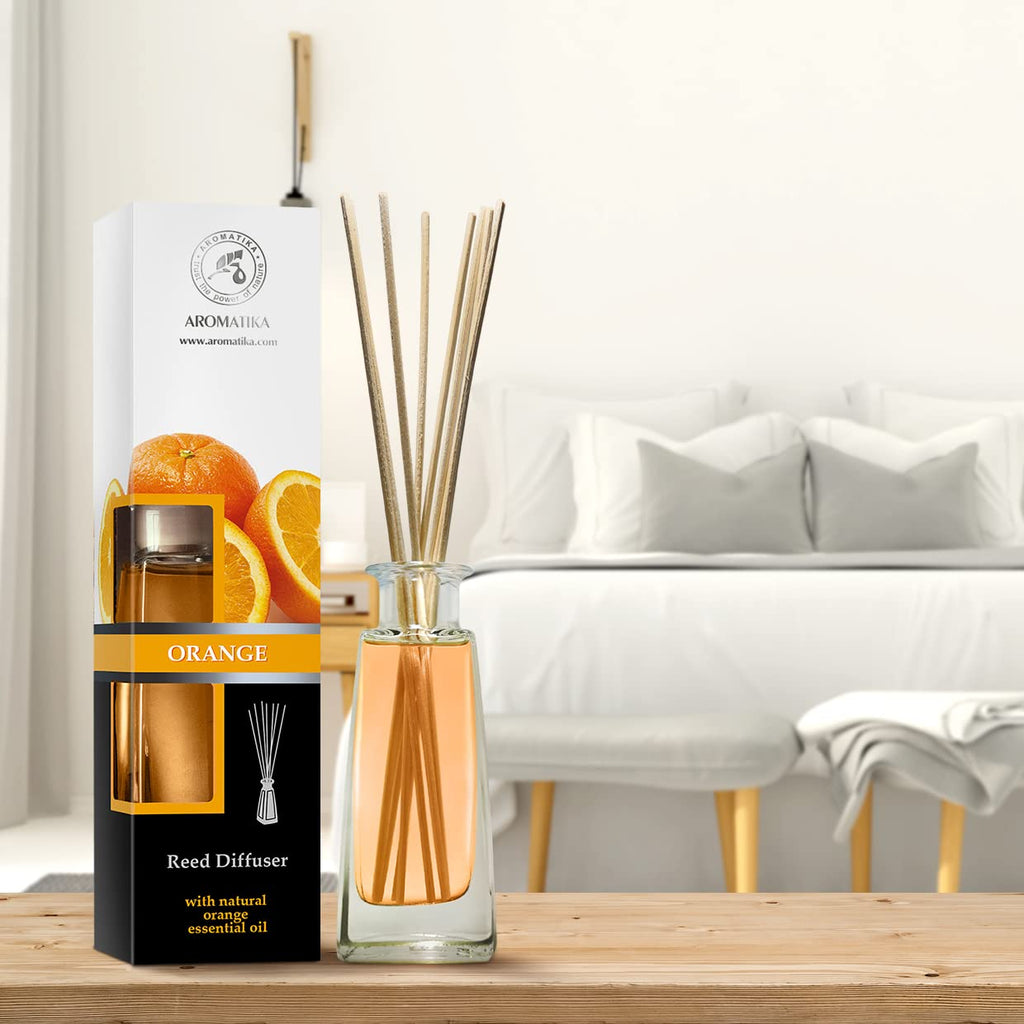 Orange Diffuser w/Orange Oil 3.4 Fl Oz - Fresh Room - Long Lasting Fragrance - Scented Reed Diffuser Orange
