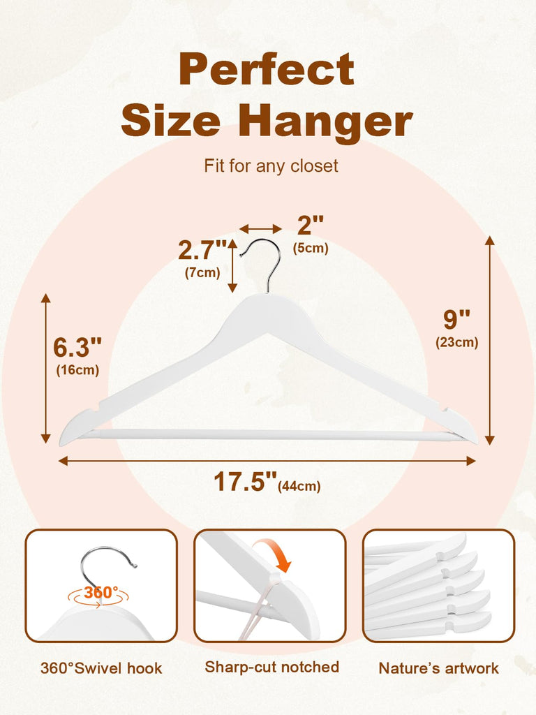 White Wooden Hangers 30 Pack, Heavy Duty Wooden Coat Hangers