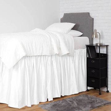 100% Microfiber, Dust Ruffle Dorm Bedskirt, 30 Inch Tailored Drop, Stylish Ruffle Design Room Décor, Easy Fit-White