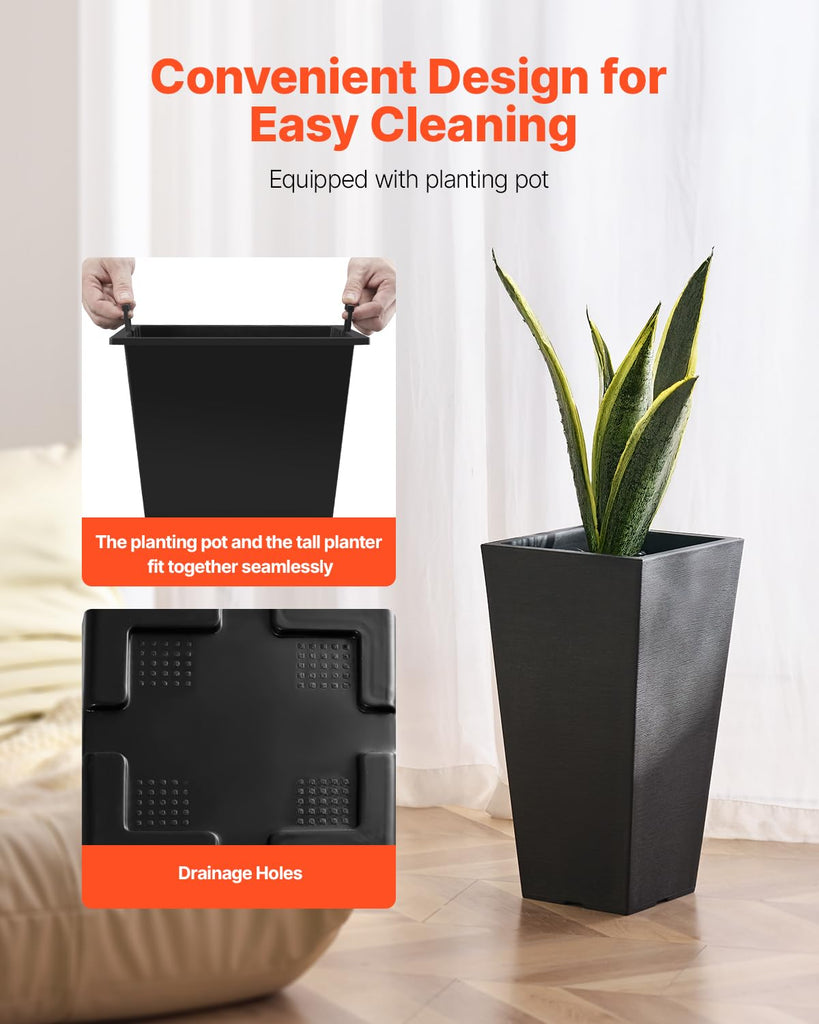 Set of 2 Tall Outdoor Planters 22inch, Large Planters for Outdoor Indoor Plants, Black Front Porch Planter Flower