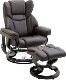 Modern Reclining Swivel Lounge Chair and Ottoman — Brown Faux Leather