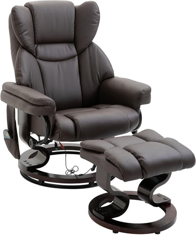 Modern Reclining Swivel Lounge Chair and Ottoman — Brown Faux Leather